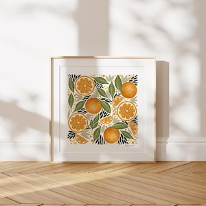 Orange Citrus Digitaler Download druckbare Boho botanische Wandkunst Weinlese-Quadrat Plakat-Druck Lebensmittel Kunst rustikale Küche Dekor LebensmittelRessortkern