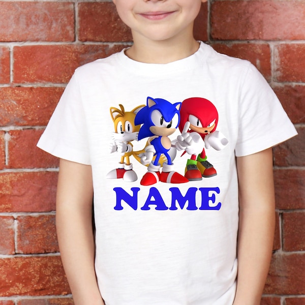 Nouveau Sonic T-shirt personnalisé pour fête d'anniversaire pour enfant avec n'importe quel nom 3-14 ans