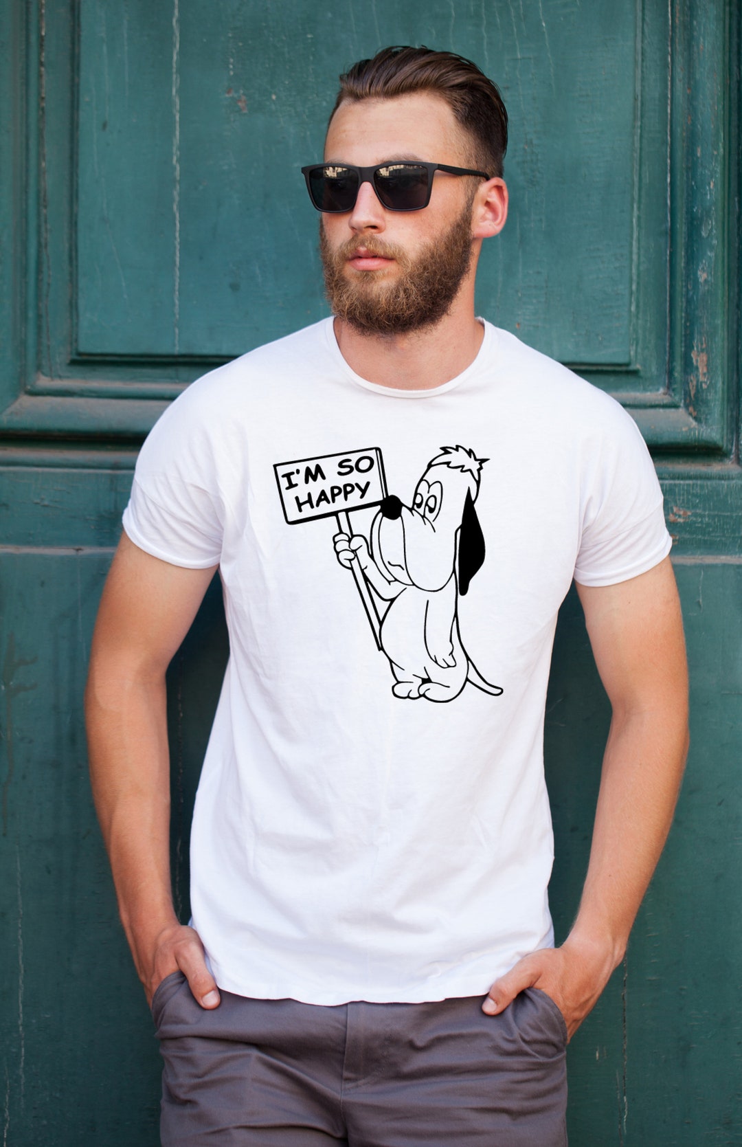 New Men Funny Tshirt Droopy Dog Cartoon Logo Im so Happy Cool Etsy UK