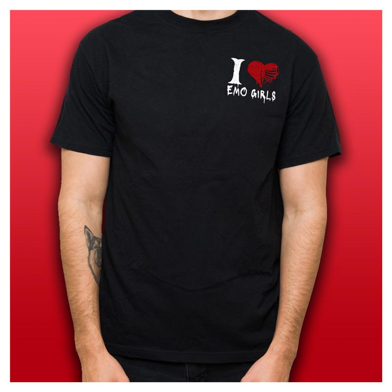 I Love Emo Girls, Black Tshirt, Hand Screen Printed, 100 Cotton and