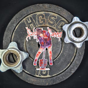 Adesivo in vinile anime "Dig Deep" - Ragazza Yandere con pala - Adesivo horror motivazionale lucido e impermeabile fustellato