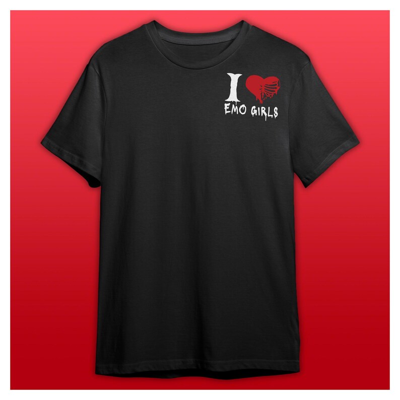 I Love Emo Girls, Black Tshirt, Hand Screen Printed, 100 Cotton and