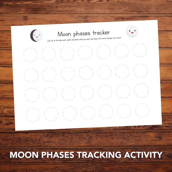 Moon Phases Tracker, Lunar Cycle Worksheet, Homeschool Resources, Astronomy Activity, Printable Science Activity, Kids Learning Tool