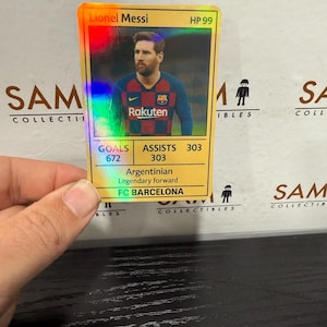 Lionel Messi FC Barcelona Stat Card – Double-Sided Holographic Finish + Barcelona Flag Back & Sleeve