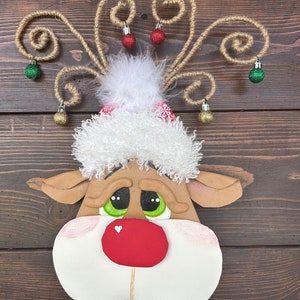 Rudi the Reindeer Wreath Attachment, Christmas Decor, Santa Claus and Reindeer, Happy Holidays