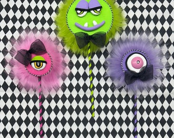 Set of 3 Halloween Monster Lollipops, Halloween Wreath Attachments, Monster Decorations,