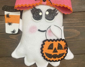 Halloween Ghost Wreath Attachment, Girly Coffee Lover Halloween Wreath Attachment, Latte Ghost, #WAAM