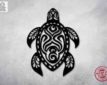 Tribal Turtle Metal Wall Art: Coastal Ocean Decor