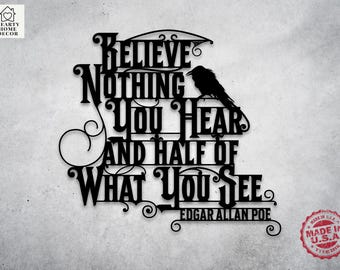 Poe Quote Metal Wall Art: Gothic Crow Literary Decor