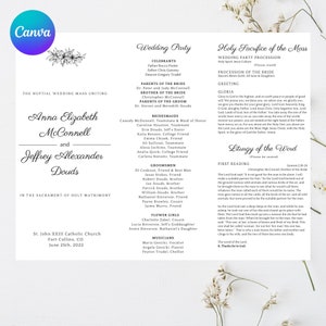 三つ折りカトリック結婚式ミサプログラム - Canva テンプレート - 完全な結婚式ミサ