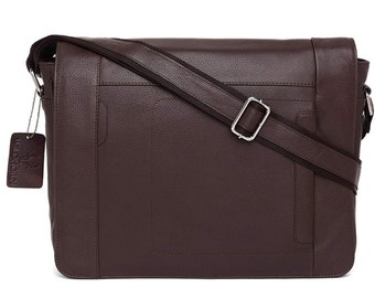 Echt Leder Aktentasche Lehrertasche für Damen Herren Umhängetasche Businesstasche Messenger Notebook Laptop Tasche Nappaleder Braun MB542B