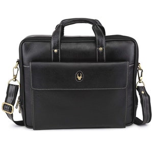 Maletín de cuero genuino Bolso de maestro para mujeres Bolso de hombro para hombres Bolso de negocios Mensajero Notebook Bolso para computadora portátil Nappa Cuero Negro MB533S