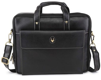 Genuine Leather Briefcase Teacher Bag for Women Men Shoulder Bag Business Bag Messenger Notebook Laptop Bag Nappa Leather Black MB533S