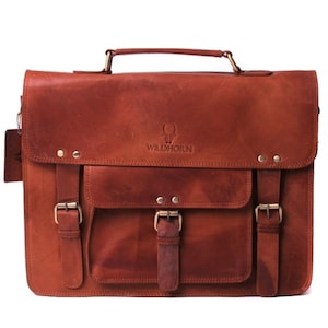 Porte-documents en cuir véritable Sac d’enseignant pour femmes Hommes Sac à bandoulière Sac d’affaires Messenger Notebook Laptop Bag Cuir de chèvre Marron MB288B