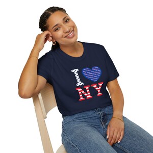 Koszulka unisex New York Pride, koszulka I Love NY, koszulka Stars and Stripes, koszulka NY State Cities Heart, koszulka American Pride