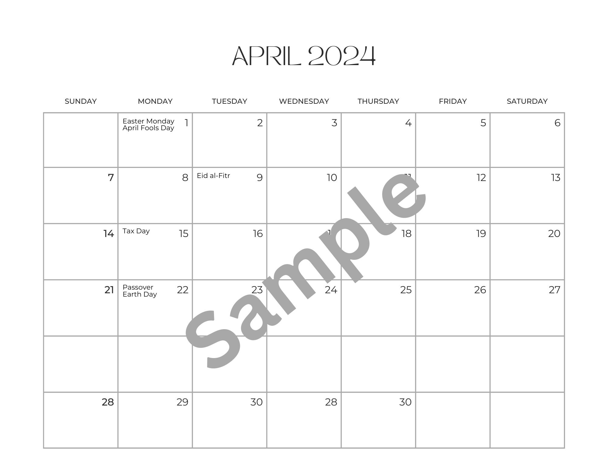 DIGITAL Download Holiday 2024 CALENDAR in PDF File Etsy