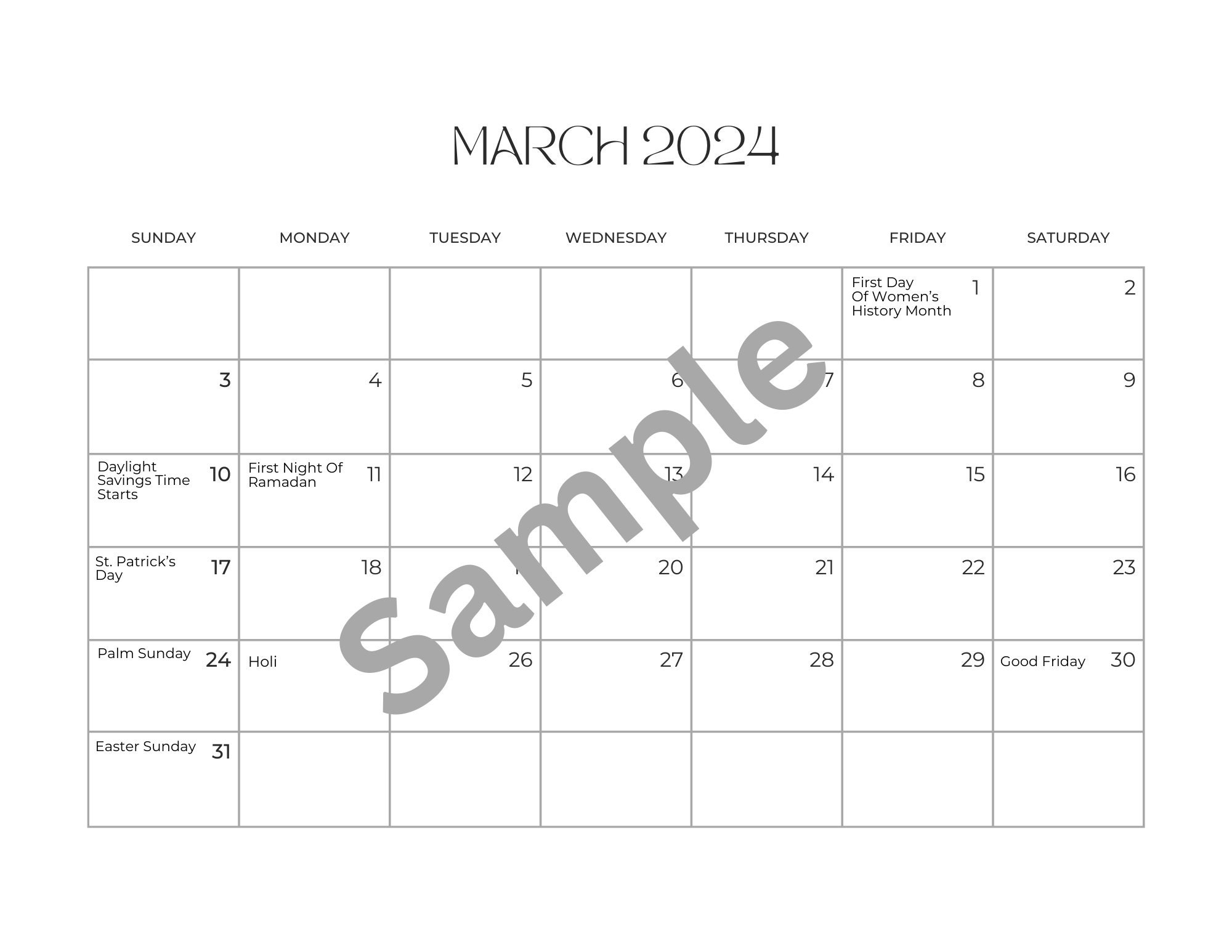 DIGITAL Download Holiday 2024 CALENDAR in PDF File Etsy