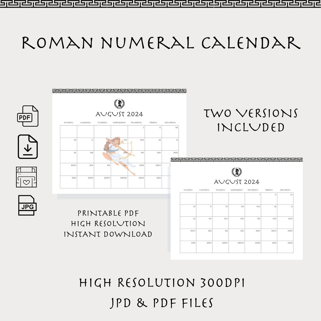2024 Roman Numeral Calendar 2024 Calendar Roman Letters Etsy