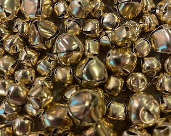 145 pcs Tiny Golden Metal Jingle Bells Various Sizes Beads Drops Charms w/ Loop