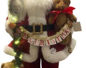 Karen Didion Lighted Musical Santa "Merry Christmas" Sign, Teddy Bears Holiday