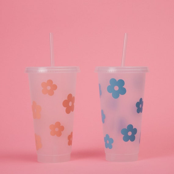 Reusable Daisy Flower Cold Coffee Clear Cup W/ Lid & Straw, Cute Colorful  Floral Travel Cup, Iced Coffee To-go Cup, Sustainable Gift 