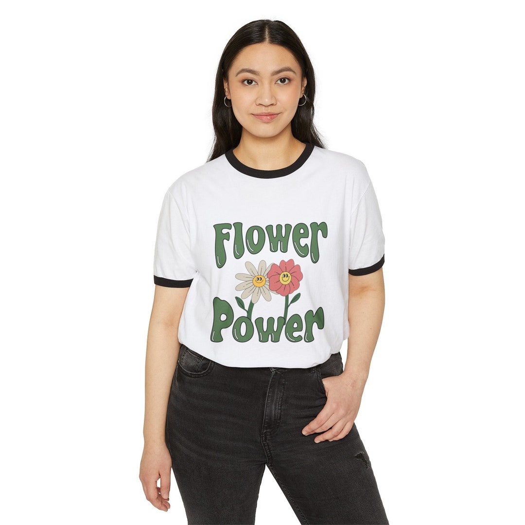Buy Flower Power Unisex Cotton Ringer T-shirt Cartoon Flower Cute Graphic  Ringer Style Shirt 60s Style Cartoon Shirt Online in India