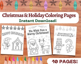 Downloadable Christmas Holiday Coloring Pages | Printable Christmas Pages | Digital Holiday Pages for Kids | Instant Download PDF Coloring