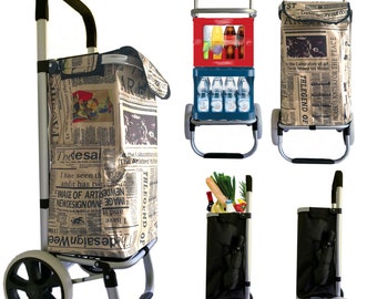 Einkaufswagen Einkaufstrolley Trolley Einkaufsroller Aluminium Tasche Shopping Klappbar Handwagen Newspapier Motiv