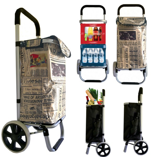 Einkaufswagen Einkaufstrolley Trolley Einkaufsroller Aluminium Tasche Shopping Klappbar Handwagen Newspapier Motiv