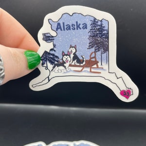 Alaska State Outline Sticker - Sled Dogs