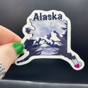 Alaska State Outline Sticker - Mountains