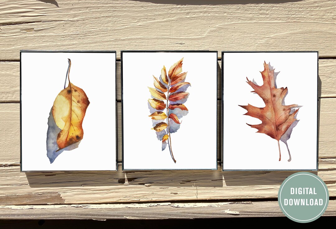 Set of 3 Fall Watercolor Prints, Autumn Leaves Set, Fall Harvest ...