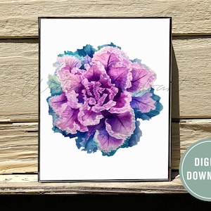 Watercolor Purple Kale,Kale Art Print,Vegetable Painting,Ornamental Kale,Kale Illustration,Kitchen Art,Food Art,Green Kale,Vegetable Print