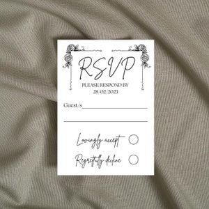 Carte e buste Rsvp in bianco e nero, Matrimonio compleanno battesimo baby shower Cartolina Rsvp, Carta rsvp moderna e semplice stampata