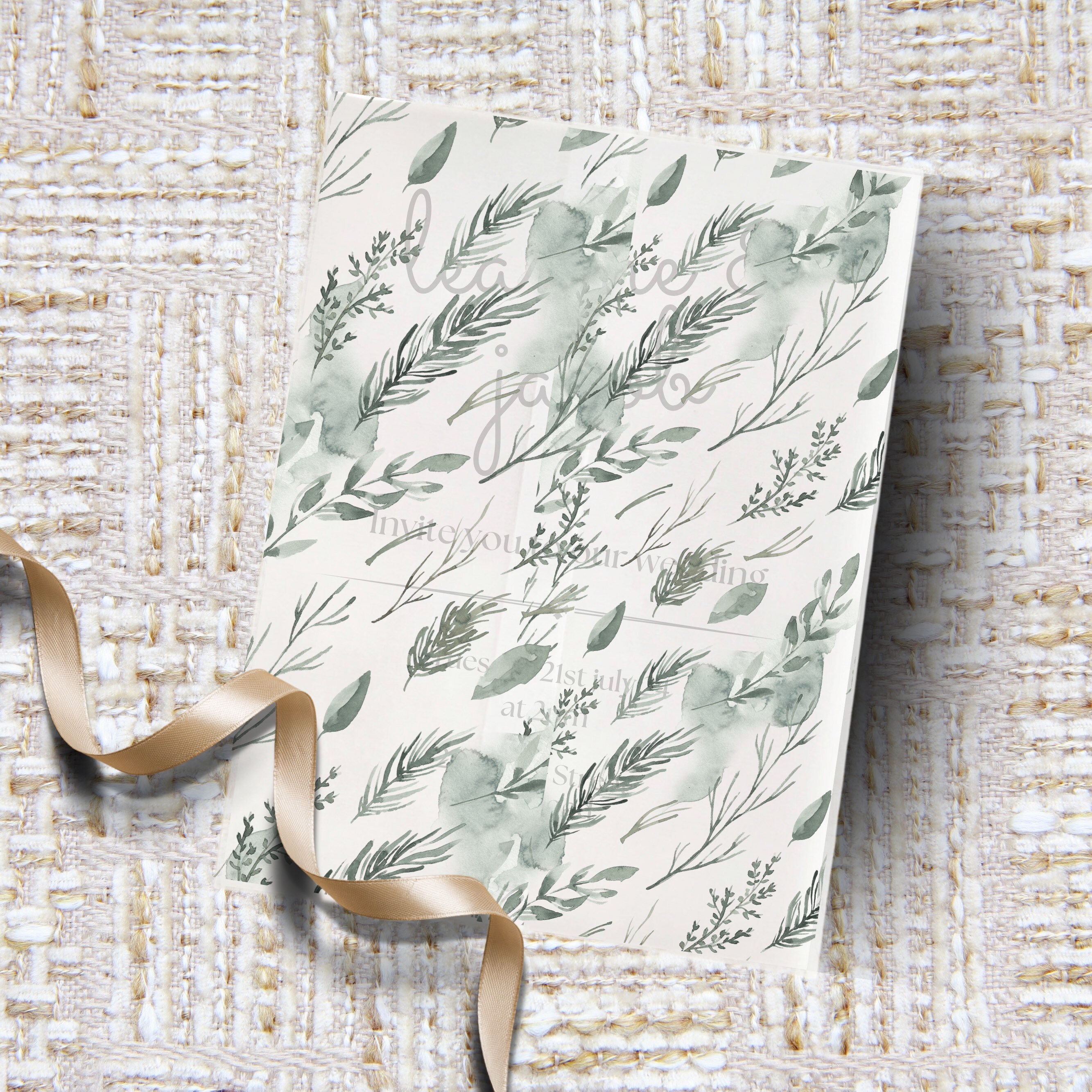 Vellum Jacket 5x7 Wedding Invitations, Sage Printed Vellum Wedding