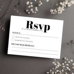 Rsvp birthday party insert cards with envelopes, wedding babyshower christening rsvp Cards, Affordable minimalist black and white Rsvp cards