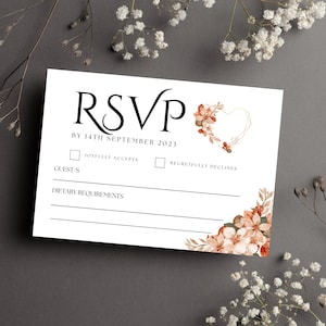 Cartes Rsvp d’automne rustiques avec enveloppes, invitations de mariage Rsvp rouille, ensemble de cartes d’insertion de mariage floral, cartes Rsvp thème de mariage d’automne,