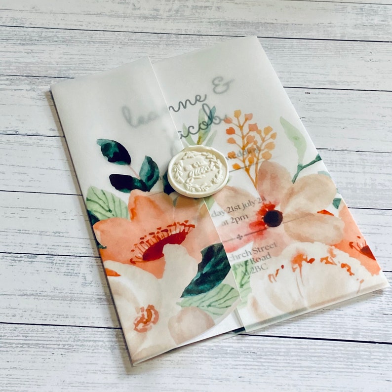 Wedding Vellum Jacket 5x7 Wedding Invitations, Printed Floral Vellum