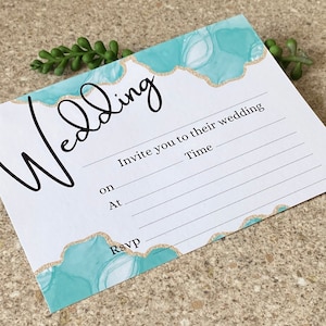 Invitations de mariage vierges modernes imprimées avec RSVP, invitation vierge minimaliste pour mariage, invitations vierges vertes et dorées, lot de 10