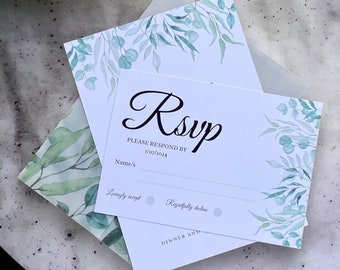 Bedrucktes Hochzeitseinladungsset mit Rsvp, Pergamentjacke, Botanischer Pergamentverpackung mit passender Einladungsset, bedrucktem Pergament und Einladung