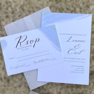Greenerywedding 招待状セット（Rsvp、ベラムジャケット、ボタニカルベラムラップとそれにマッチする招待状一式、プリントベラムと招待状付き）
