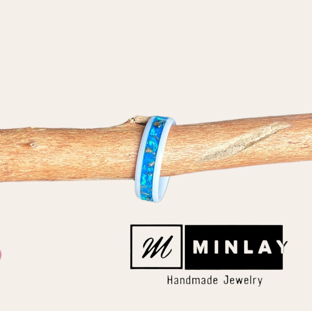 Custom White Ceramic Inlay Ring 8mm, 6mm, 4mm Minlay Jewelry Etsy