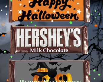 Envoltorios de barra de caramelo de Halloween Paquete imprimible Regalo Decoración de Halloween Configuración de mesa Imprimible Halloween Nupcial Favor Fiesta de oficina PDF