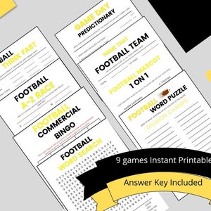 Football Party Games Instant Download. Tailgate Games . NFL Games. Football Party Game Bundle. Football Birthday party favors