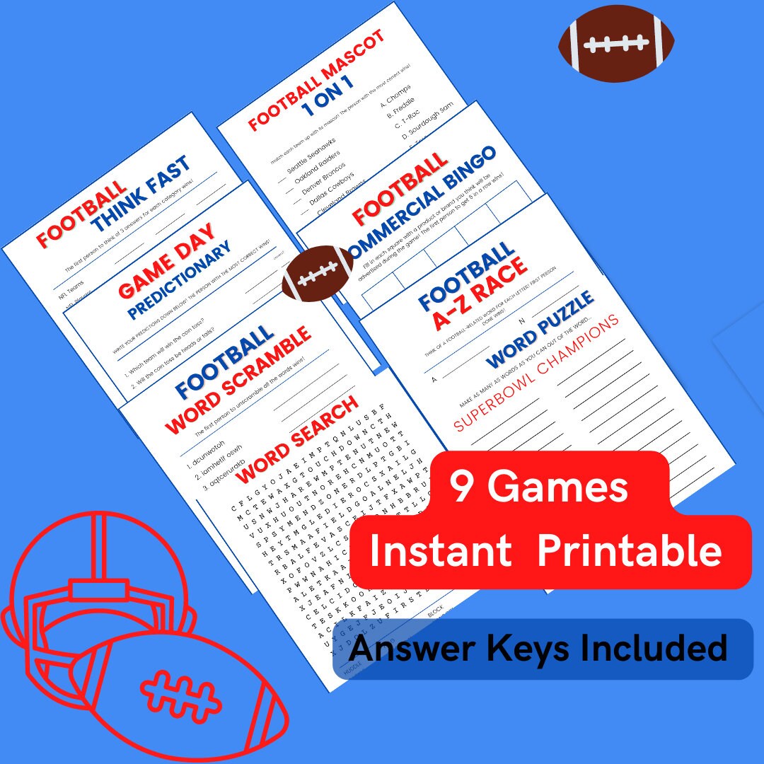 Football Party Games Instant Download. Tailgate Games . NFL Games