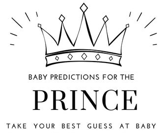 Baby Prediction Cards, Baby Birth Stats Card, Baby Shower Printable, Prince Baby Shower, Prince Baby Shower Party, Boy Baby Shower
