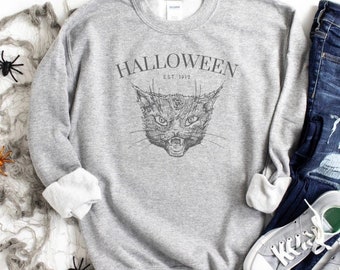 Black Cat Halloween Sweatshirt, Halloween Vintage Sweatshirt, Fall Shirt,  Halloween Cats Sweatshirt