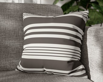 Striped and Soft Faux Suede Square Pillow Cover