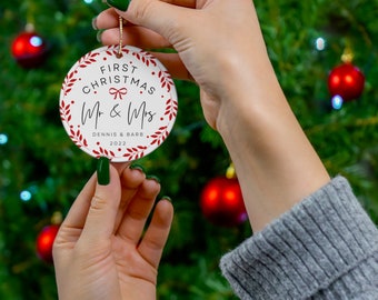 Personalized First Christmas as Mr & Mrs. Ornament | Ceramic Xmas Tree Decoration | Couple Christmas Keepsake | First Christmas