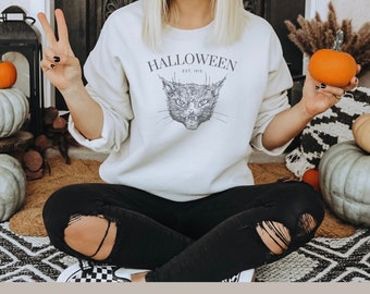 Black Cat Halloween Sweatshirt, Halloween Vintage Sweatshirt, Fall Shirt,  Halloween Cats Sweatshirt